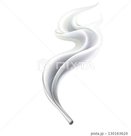 A This features stylized, artistic representation of smoke or flame, with smooth, flowing curves and gradient of white and gray tones. design is abstract and elegant, evoking sense of movement 130163620