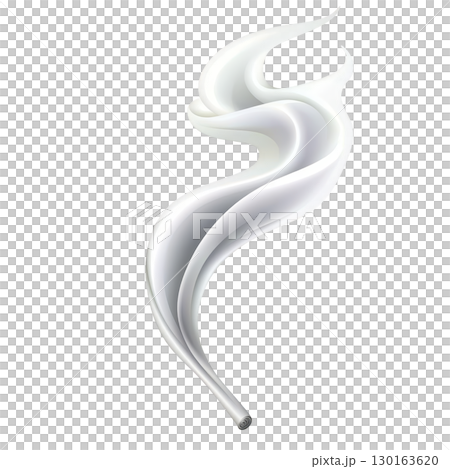 A This features stylized, artistic representation of smoke or flame, with smooth, flowing curves and gradient of white and gray tones. design is abstract and elegant, evoking sense of movement 130163620