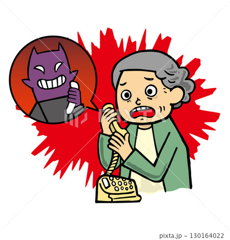 老婦人が電話越しに詐欺師と話す様子 130164022
