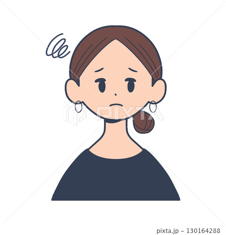 若い女性の悩む表情 正面上半身 シンプルなイラスト 若い女性の悩む表情 正面上半身 シンプルなイラスト 130164288