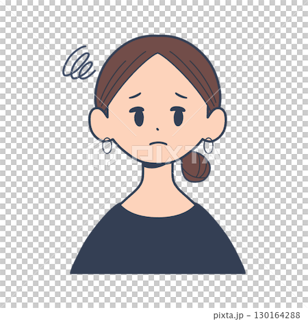 A young woman's worried expression, front upper body, simple illustration 130164288