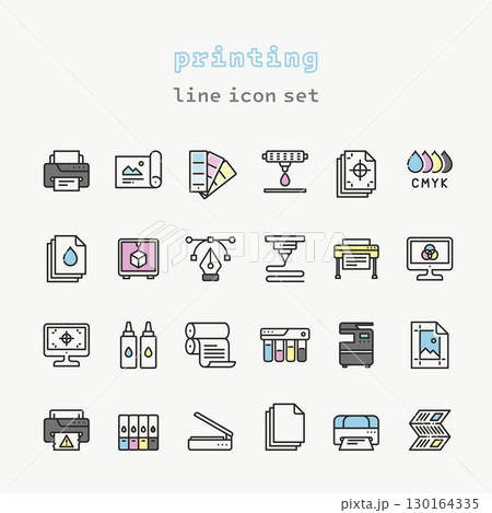 paper printing line art icon set paper printing line art icon set 130164335
