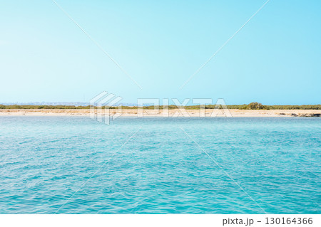 Tranquil beach with clear blue water 130164366