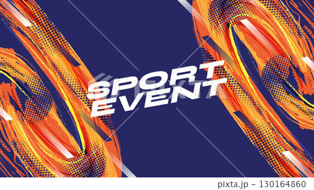 Grunge Sport Banner or Poster Design with Orange Brush Strokes and Halftone Style 130164860