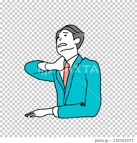 Stock Illustration: Vector line drawing of a man in a suit suffering from stiff shoulders 130165073