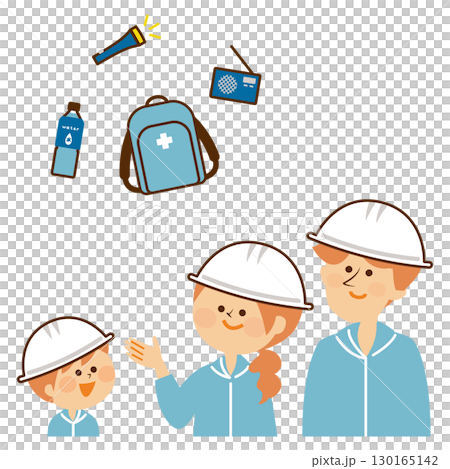 Disaster Prevention: Illustration of a family thinking about disaster prevention supplies 130165142