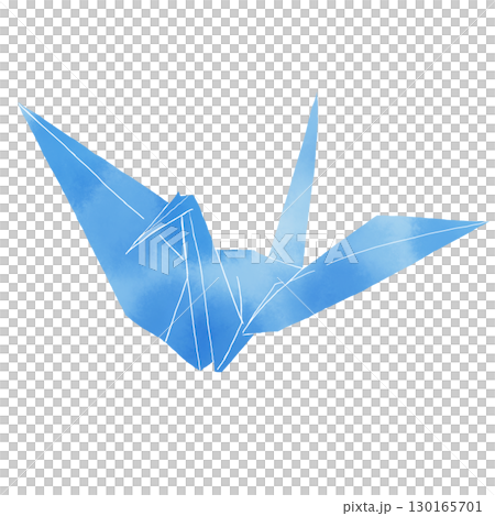 Watercolor style Japanese illustration of a blue origami crane 130165701