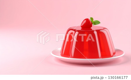 Red Strawberry Pudding on a Plate with Pink Background, 3d render Red Strawberry Pudding on a Plate with Pink Background, 3d render 130166177