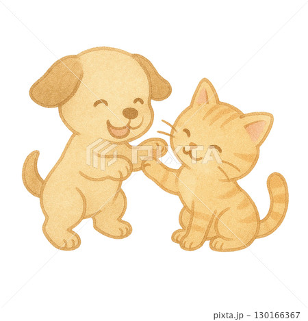子犬と遊んでる子猫のイラスト 130166367