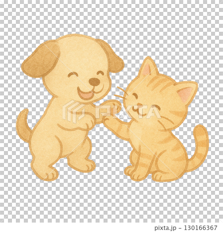 子犬と遊んでる子猫のイラスト 130166367
