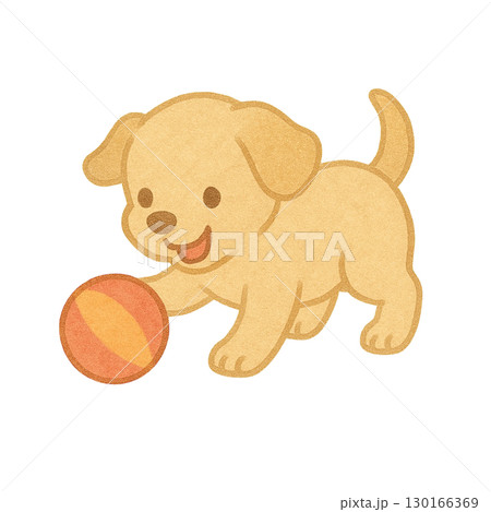 ボールで遊んでる子犬のイラスト 130166369