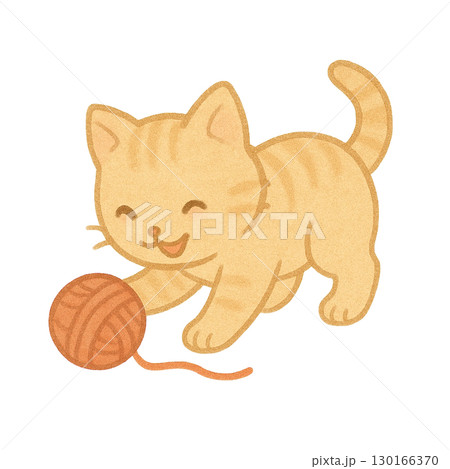 毛糸で遊んでる子猫のイラスト 130166370