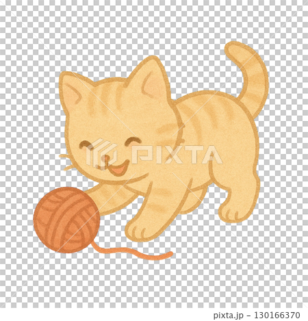 毛糸で遊んでる子猫のイラスト 130166370