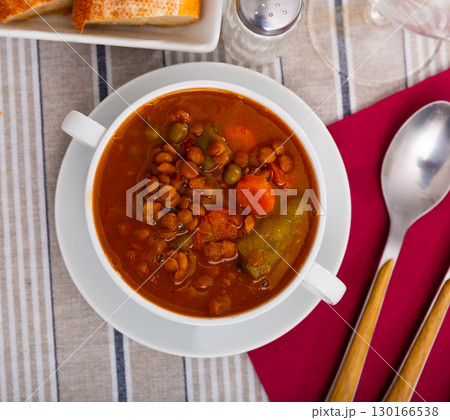 Homemade vegan lentil soup with vegetables Homemade vegan lentil soup with vegetables 130166538