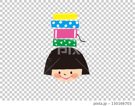 一個女孩頭上頂著一本書的插圖 130166703