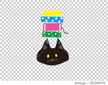 頭の上に本を乗せる黒猫 130166704