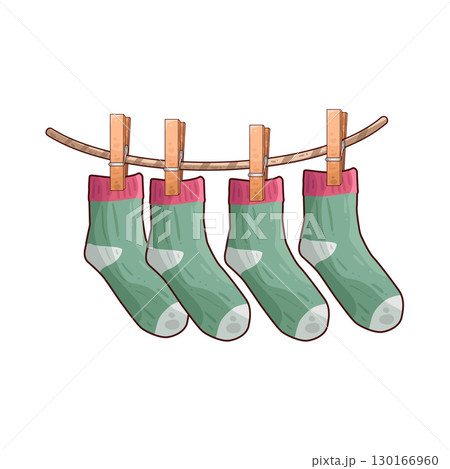 illustration of Socks Hanging On Rope 130166960