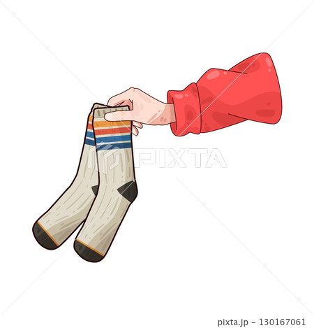 illustration of hand holding socks illustration of hand holding socks 130167061