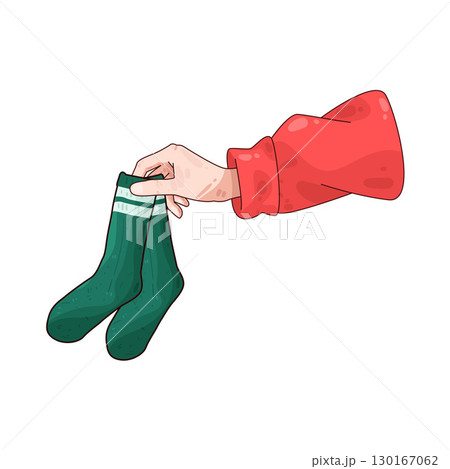 illustration of hand holding socks illustration of hand holding socks 130167062