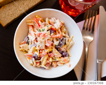 Vegetable salad in Spanish style of beans, bell peppers, tomatoes Vegetable salad in Spanish style of beans, bell peppers, tomatoes 130167308