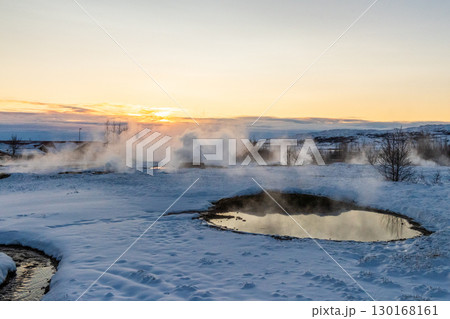 Evening landscape near Geysir Hot Springs 130168161
