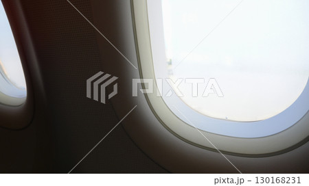 interior of airplane with window, business class of plane 130168231