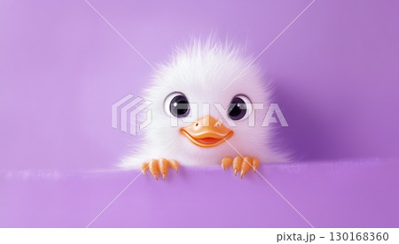 White little duck cute character on solid purple background 130168360