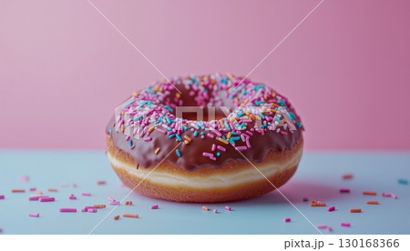 Delicious donut with chocolate topping cream for kids snack Delicious donut with chocolate topping cream for kids snack 130168366