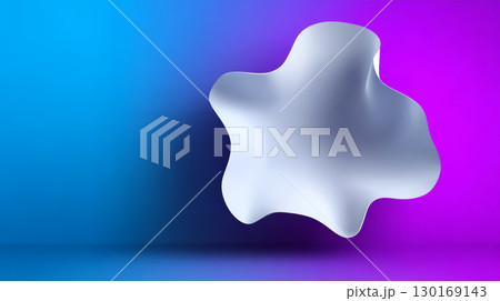 Abstract shape floating with smooth surface and soft lighting in blue and purple gradient background creating futuristic and calm atmosphere 130169143