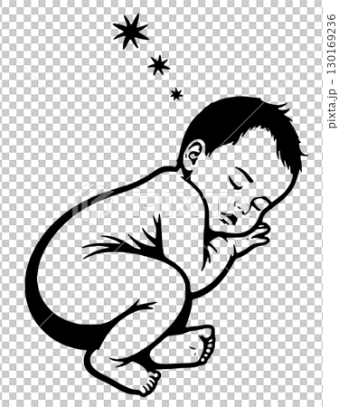 baby sleeping black and white concept 130169236