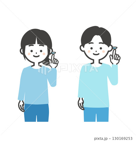 コンタクトレンズを指先で持つ子供たちイラスト コンタクトレンズを指先で持つ子供たちイラスト 130169253