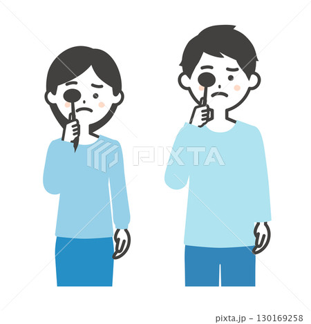 遮眼子で片目を隠す困り顔の男女イラスト 遮眼子で片目を隠す困り顔の男女イラスト 130169258