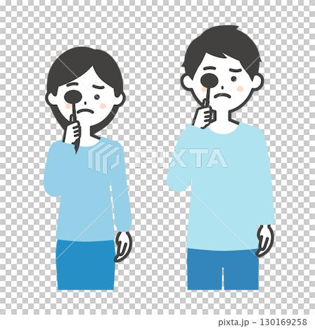 遮眼子で片目を隠す困り顔の男女イラスト 遮眼子で片目を隠す困り顔の男女イラスト 130169258