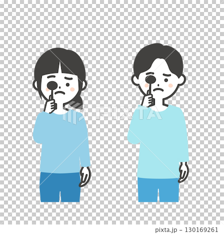 Illustration of troubled children hiding one eye with a blindfold 130169261