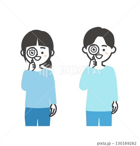 虫眼鏡でこちらを見る男女イラスト 虫眼鏡でこちらを見る男女イラスト 130169262