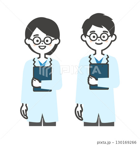 眼鏡をかけた白衣姿の男女イラスト 130169266