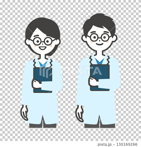 眼鏡をかけた白衣姿の男女イラスト 130169266