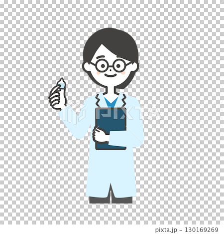 目薬を持つメガネの女性眼科医イラスト 130169269