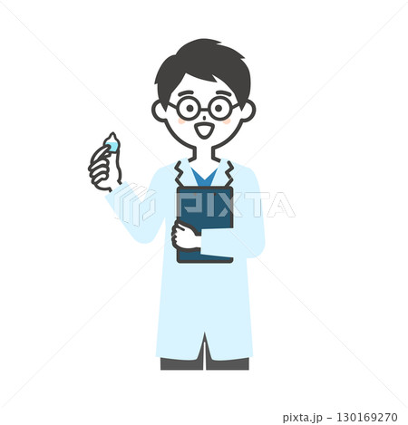 目薬を持つメガネの男性眼科医イラスト 130169270