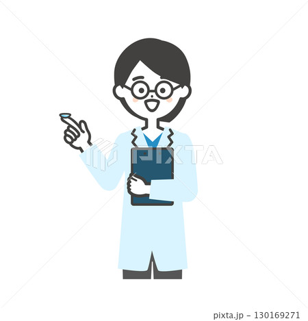 コンタクトレンズを指先で持つメガネの女性眼科医イラスト 130169271