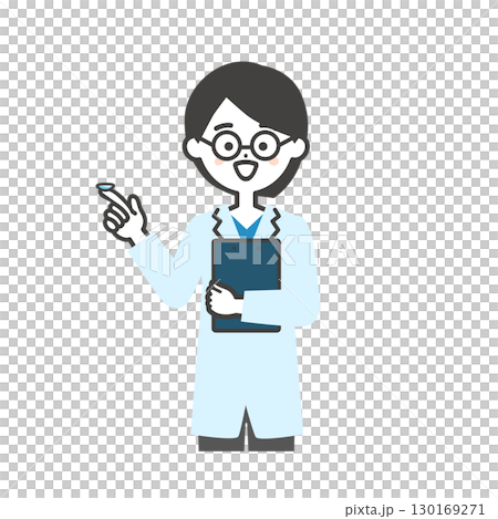 コンタクトレンズを指先で持つメガネの女性眼科医イラスト 130169271