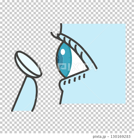 コンタクトレンズを指先で持ってつけるイラスト 130169283