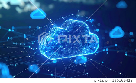 Digital Cloud Technology Concept Illustration with Network Connections and Data Points for Cloud Computing and Data Storage Solutions 130169428