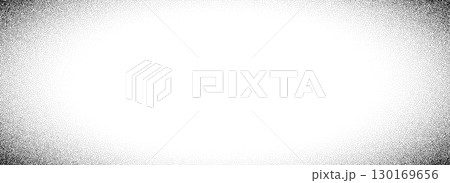 Black radial dotted vignette effect background. Round fading stippled gradient border wallpaper. Gritty comic frame backdrop for photo template, poster template, banner. Vector vanishing border cadre 130169656