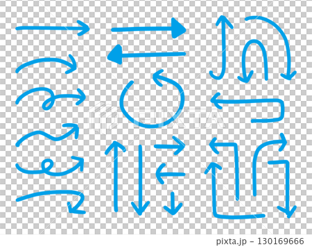 一組手繪箭頭，包括旋轉和曲線（藍色） 130169666