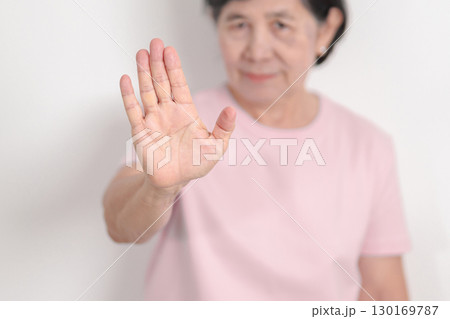 Elderly woman with pink Shirt for Pink October Breast Cancer Awareness month, May Women Health, women rights, Empowerment, March International Women day, February Valentine, May International Mother 130169787