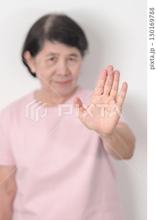 Elderly woman with pink Shirt for Pink October Breast Cancer Awareness month, May Women Health, women rights, Empowerment, March International Women day, February Valentine, May International Mother 130169788