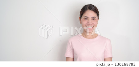 Adult woman with pink Shirt for Pink October Breast Cancer Awareness month, May Women Health, women rights, Empowerment, March International Women day, February Valentine, May International Mother 130169793