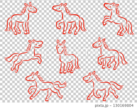 手繪馬線描插圖集 130169804