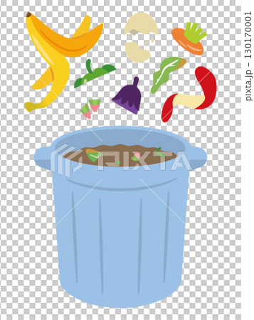 コンポストのポリバケツと生ごみのイラスト 130170001